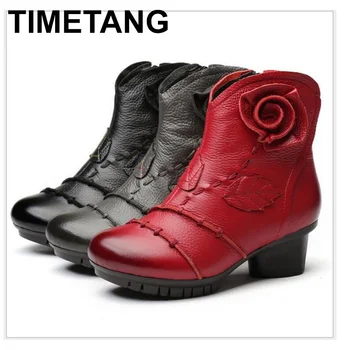 

TIMETANG 2018 New Arrival Classic Retro Boots Genuine Leather Ankle Boots New Winter Women Warm Shoes handmade Soft Bottom Sole