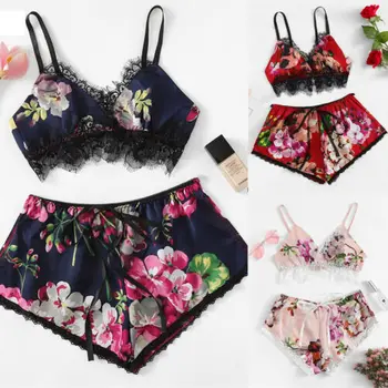 

Sexy 2019 Women Ladies Lace Floral Print Lingerie Sleepwear V Neck Babydoll G-string Underwear HOT