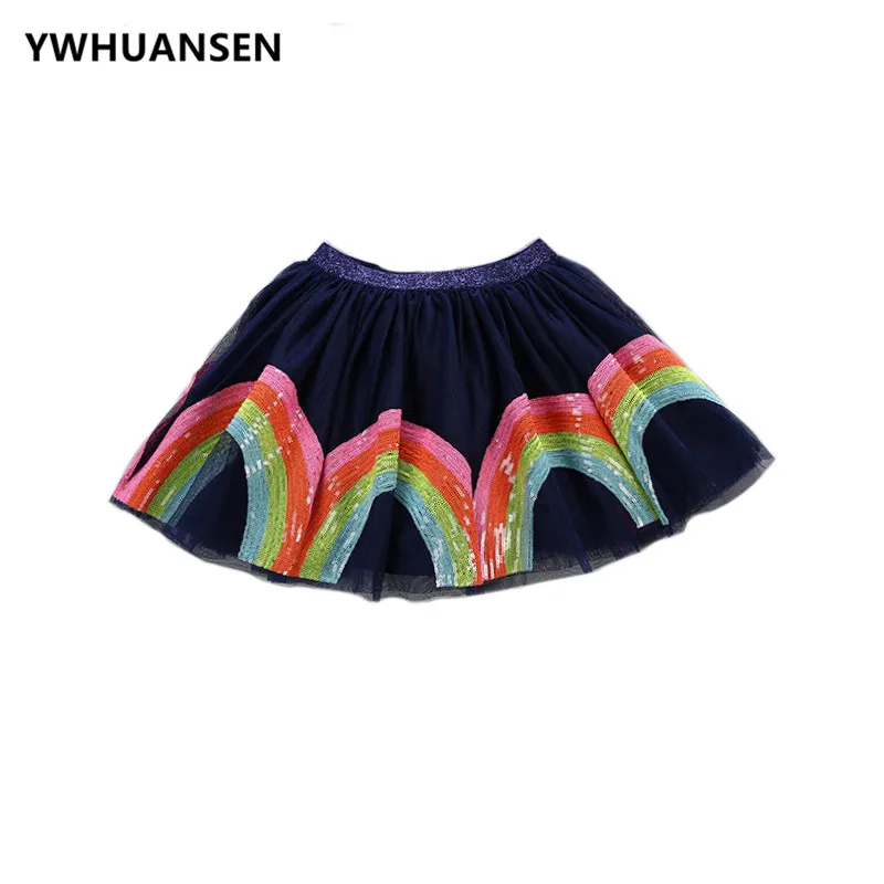 YWHUANSEN 2018 г. новая Радужная хлопковая юбка с блестками и вышивкой для маленьких