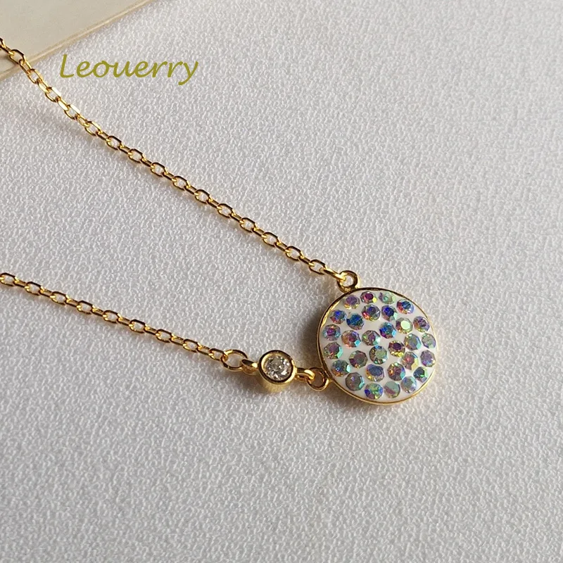 Leouerry Coin Pendant Necklace Fashion Colored Rhinestone Pendant Clavicular Chain for Women 925 Sterling Silver Jewelry Gift