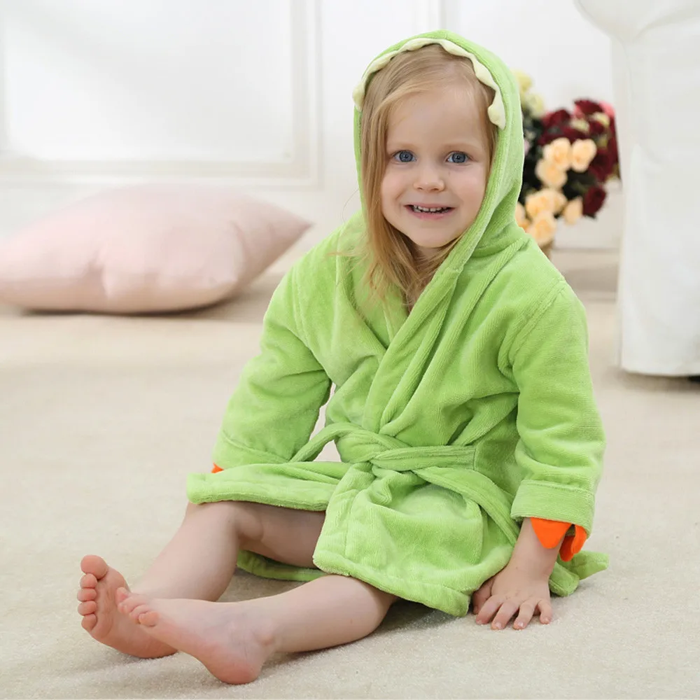 Детский банный халат для маленьких мальчиков и девочек, пижама с капюшоном и рисунком динозавра, стильная модная дизайнерская одежда