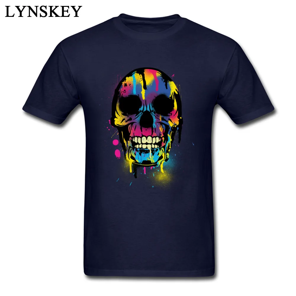 Custom O-Neck Boy T-shirts Summer Gift Tops Tees Short Sleeve Retro 100% Cotton Design Tee Shirts Top Quality Skull with Colorful Drips And Paint Splatters navy