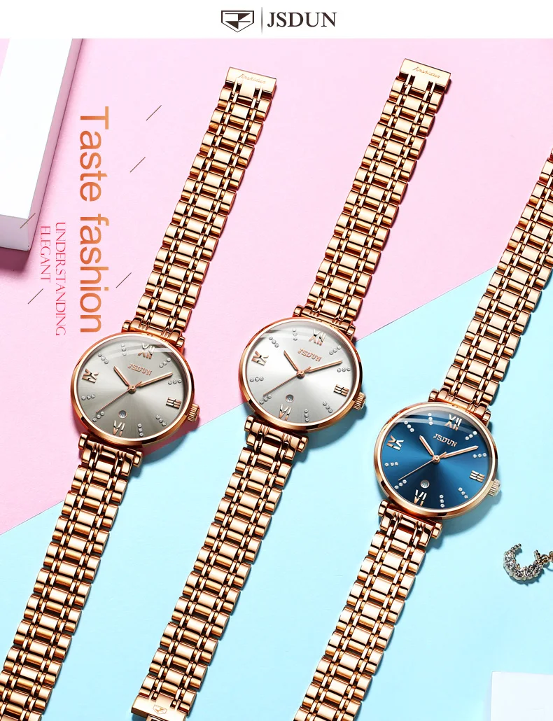 Женские часы с автоматической датой, женские часы, розовое золото, нержавеющая сталь, швейцарский кварцевый механизм, синие женские часы, водонепроницаемые, montre femme