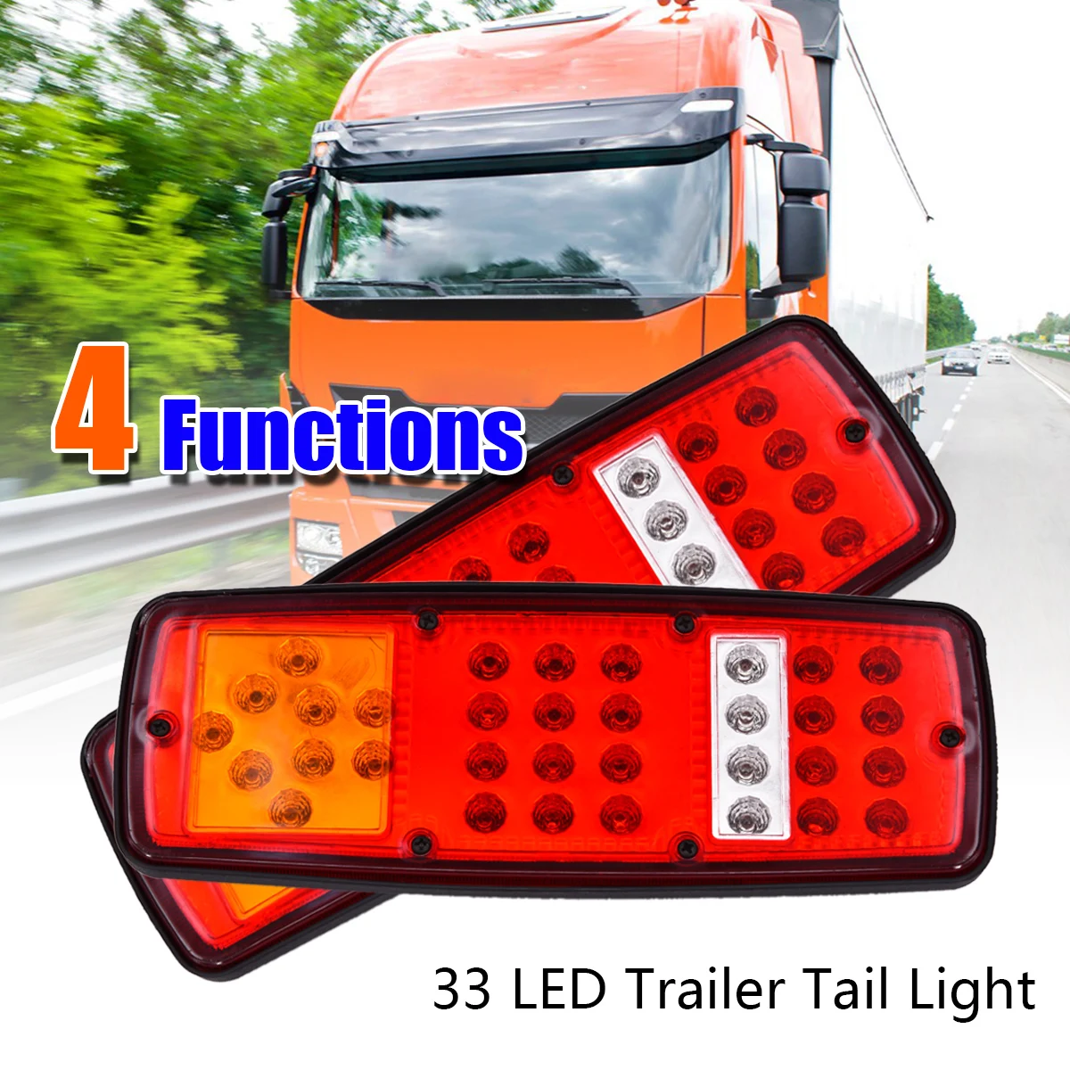 2pcs Rear Tail Lights 27.6*10.3cm 12V Truck Trailer Boat 33 LED Lamp Kit Tail Light Stop Indicator Waterproof