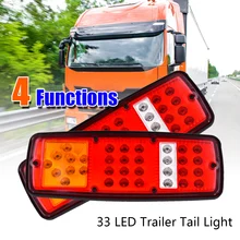 2pcs Rear Tail Lights 27.6*10.3cm 12V Truck Trailer Boat 33 LED Lamp Kit Tail Light Stop Indicator Waterproof