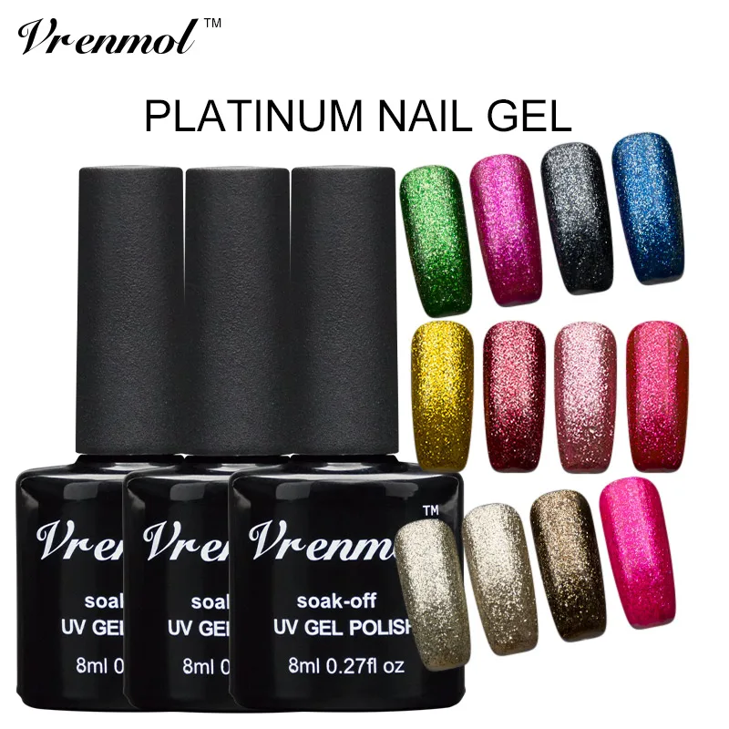 

Vrenmol 1pcs Soak Off 12 Colorful Shining Glitter Platinum Nail Gel Polish Vernis Semi Permanent Platinum Gel Varnish