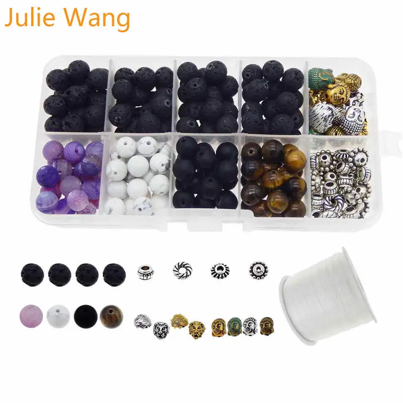 Julie Wang 248 шт./корт. 8 мм натуральный камень Лавовая бусина из сплава разделитель