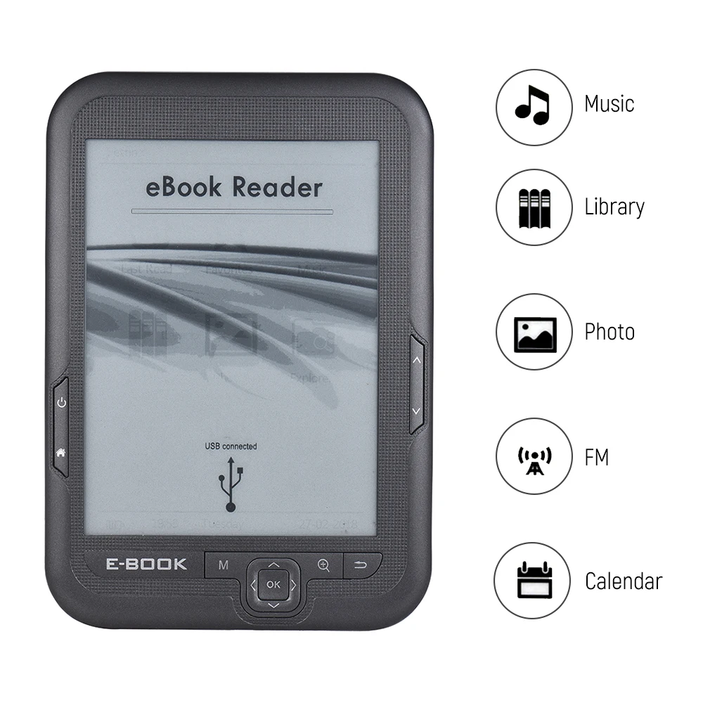قارئ قارئ الكتاب الإلكتروني قارئ الكتاب الإلكتروني 6 بوصة e-حبر شاشة مشغل mp3 مع بدوره الصفحة أزرار الجلود حالة سماعة 4 جرام