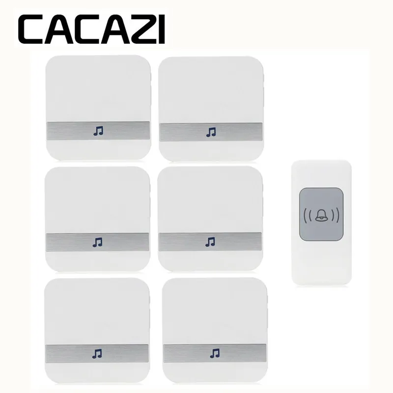 CACAZI Wireless Waterproof Doorbell Smart Sensor Battery Button Household Ringbell 52 Songs 300M Remoto Receiver 75-250V US Plug
