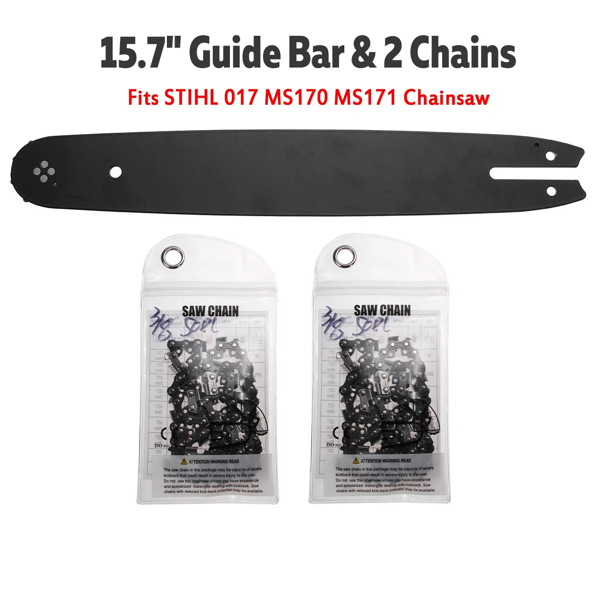

Guide Bar with 2Pcs 3/8 50DL Chains for Stihl 009 010 011 012 017 MS170 MS171 MS180 Chainsaw Accessories