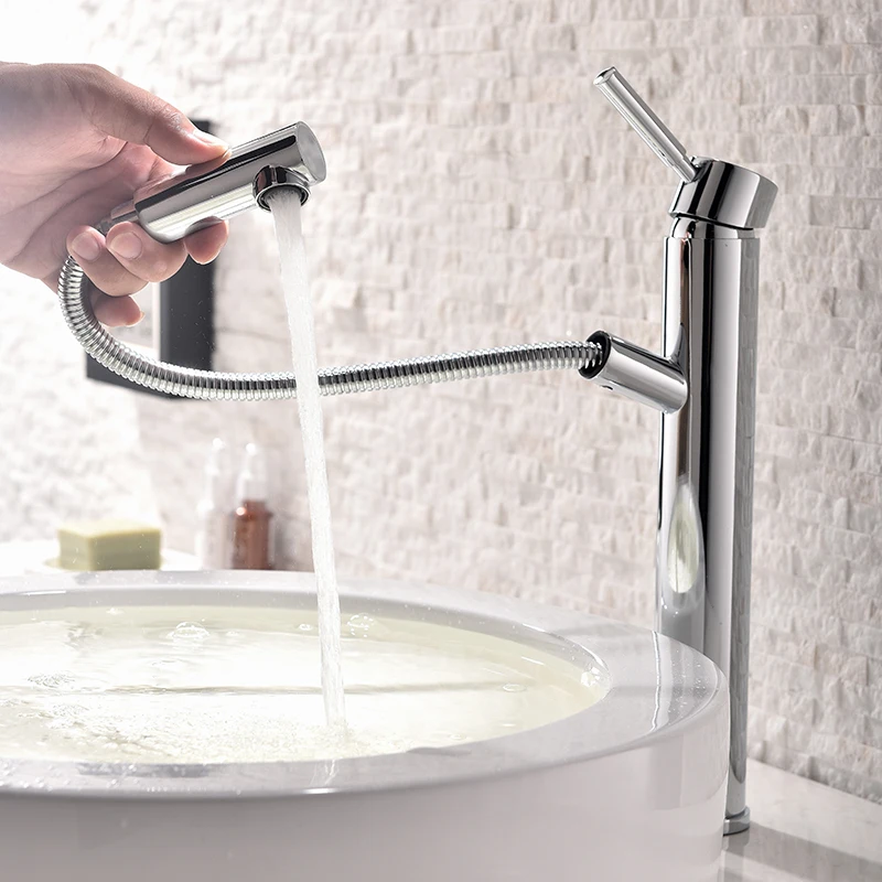 

copper faucet single hole pull out cold and hot mixer basin faucet can be more convenient for stretching and rotating Shampoo