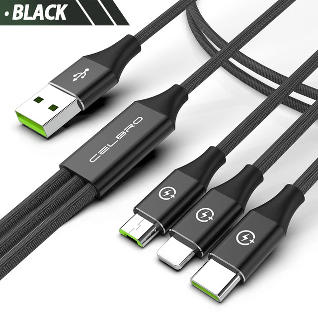 Usb type C 3 в 1 зарядный кабель Универсальный Мульти Usb телефонный кабель Кабо Для lenovo Vivo Nex sony Xperia Lg G5 V30 Nubia Nokia X6 - Цвет: Black 3-IN-1 Cable