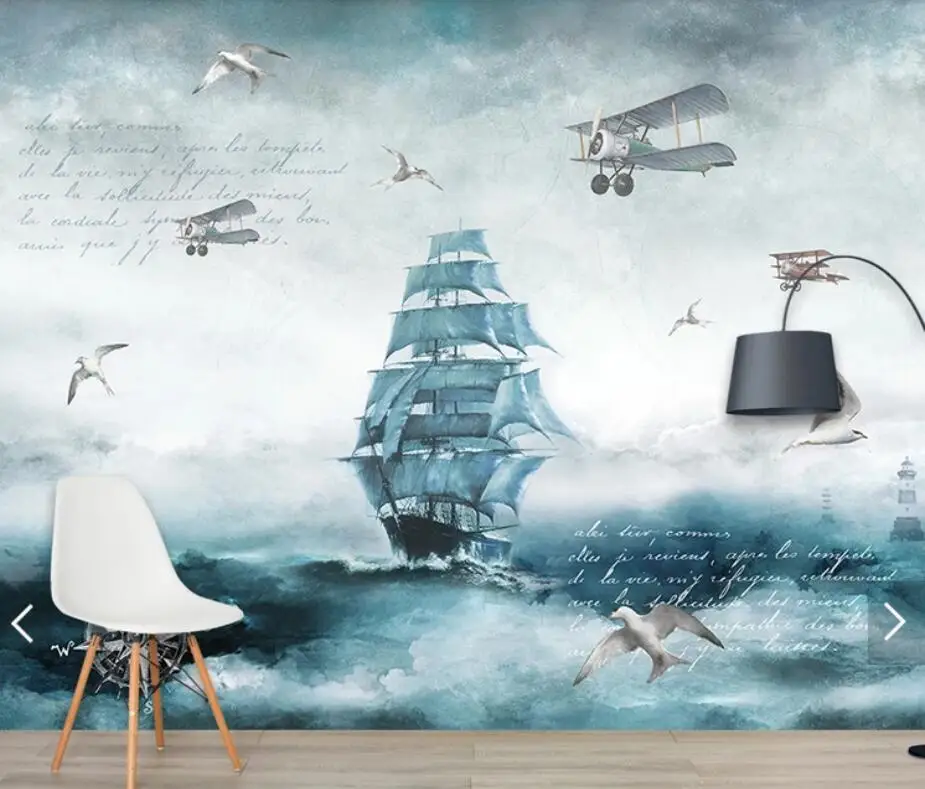 3D обои с морским парусником и лодкой Настенные для гостиной спальни фона