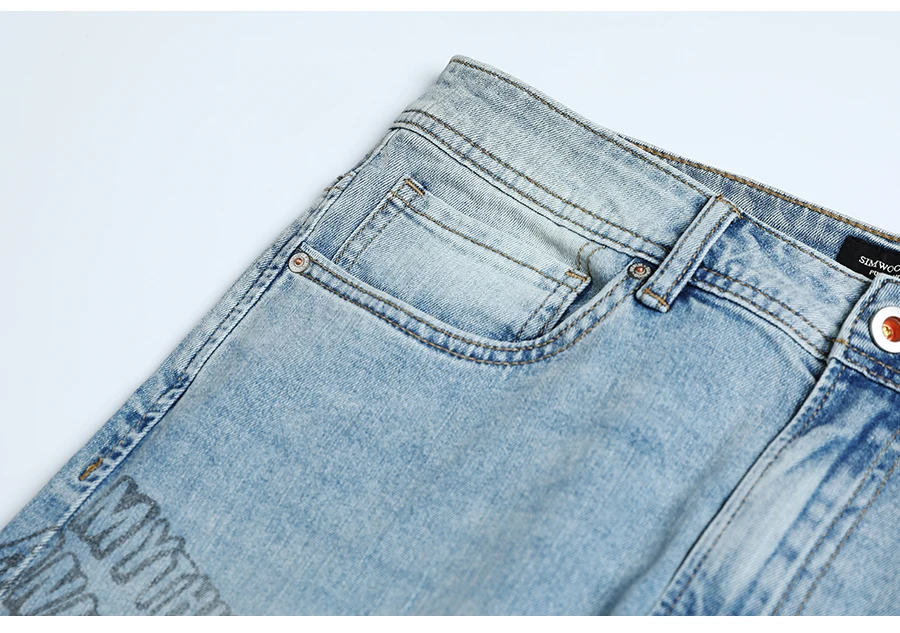 Демисезонные мужские джинсы SIMWOOD, рваные джинсовые брюки с принтом «Буквы», штаны из денима длиной до щиколотки,, уличная одежда в стиле «Хип-хоп», 190350