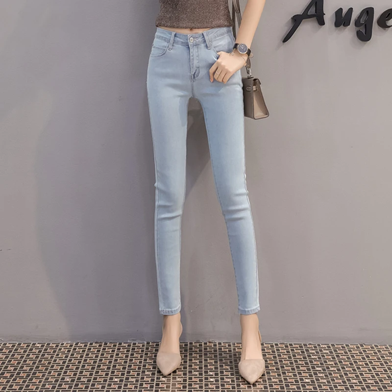 

Streetwear Pencil Jeans Female Casual Pocket Skinny Pencil Pants High Waist Stretch Chic Denim Jeans Women Trousers 2018