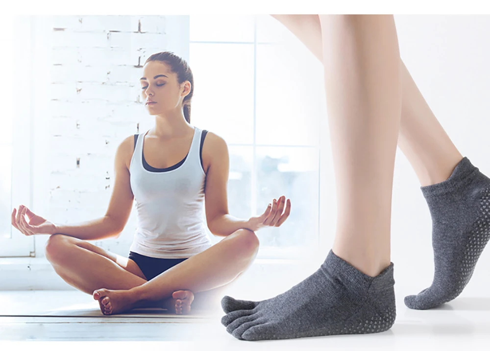 Thunshion/3 пары, женские защищающие пятки, носки для йоги, балета, Нескользящие массажные носки с пальцами, с удобным рантом, 3D ПВХ