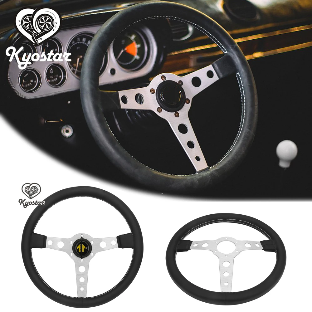 Универсальное рулевое колесо 350 мм плоская натуральная кожа Drift Racing классическое