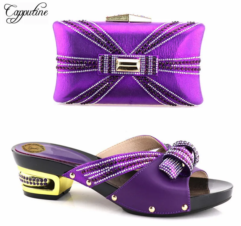 Capputine High Quality Italian Purple Color Shoes And Bag Set African Design Woman High Heels Shoes And Bag Set For Party Dress Capputine High Quality Italian Purple Color Shoes And Bag Set African Design Woman High Heels Shoes And Bag Set For Party Dress