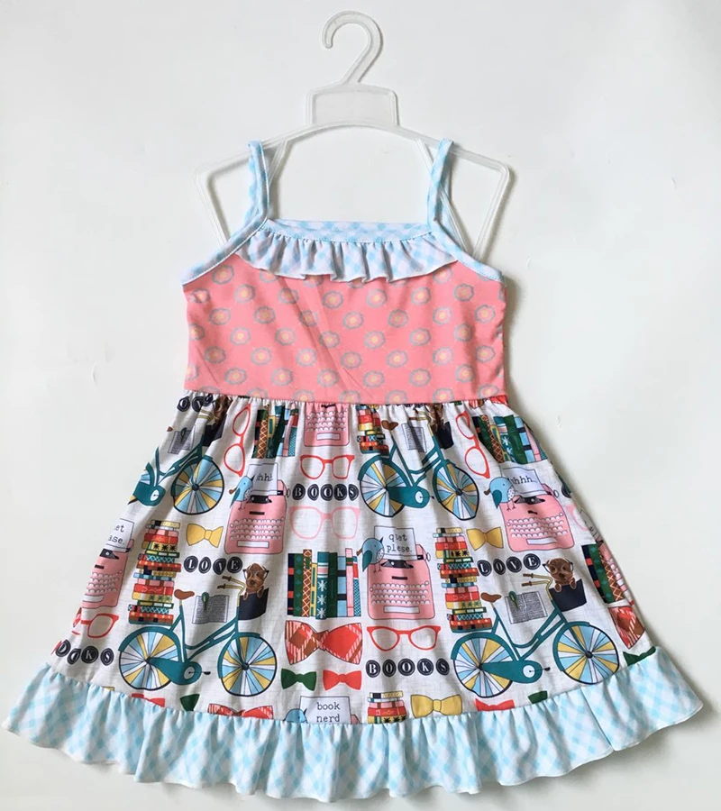 

2019 summer new baby children's clothes word collar sling print pattern back to school girl sweet dress