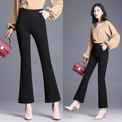 The 2018 New Autumn Flare Trousers, The Nine Trousers, The Korean Wide Leg Trousers, The Black Casual Suit Trousers Winter.