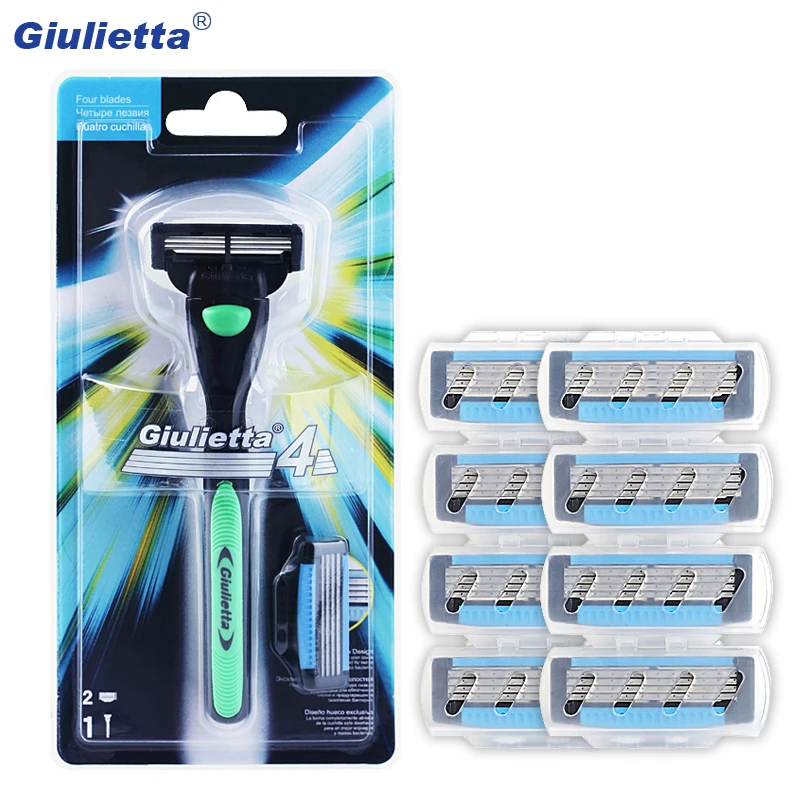 Giulietta Brand Original Shaving Razor For Men Set ( 1 Handle + 10 Blades ) New 4 Layer Stainless Steel Razors Shave Blade | Красота и