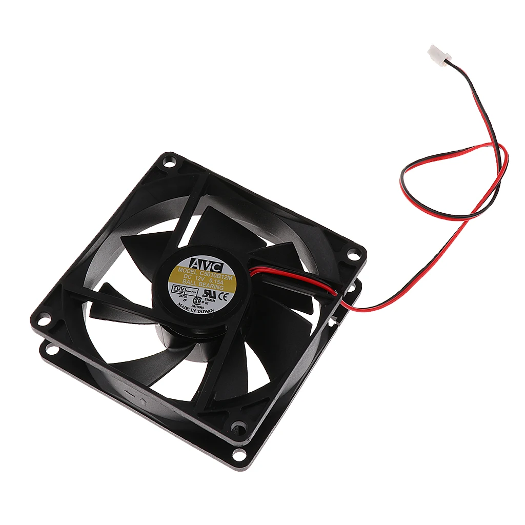  1 Pcs DC 12V Mini Cooling Computer Fan Small Computer Fan 80mm x 80mm DC Brushless 2-Pin Silent Strong Air Flow Computer Fan 