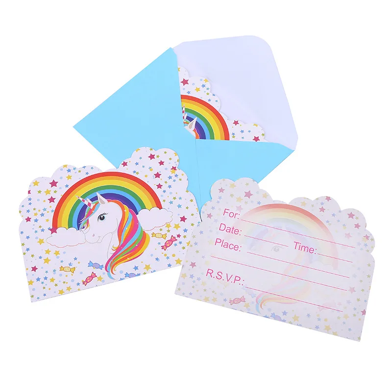 

6pcs/lot New style unicorn Cartoon Invitation Cards with envelope for Child Party Kid favors Happy Birthday party supplies&decor