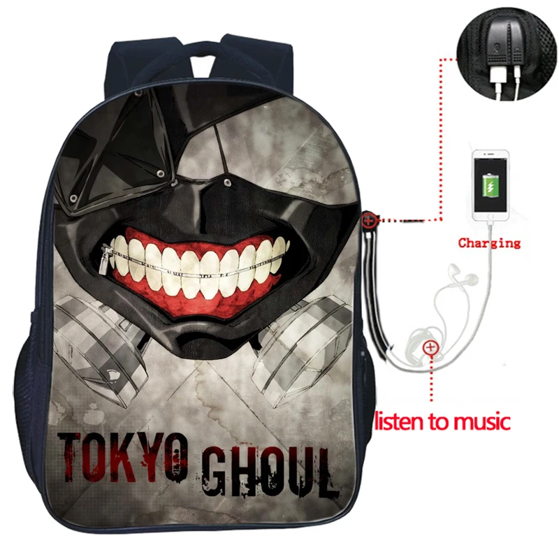 Высокое качество одежда с надписью «Tokyo Ghoul рюкзак USB зарядка рюкзак модные зарядка через usb рюкзак для учеников, мальчиков и девочек школьная сумка распылитель ранцевого типа для с - Цвет: 16