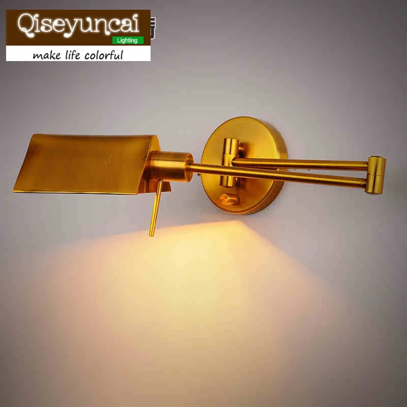 

Qiseyuncai American country industrial creative personality retro iron mining French folding mobilize extended wall light