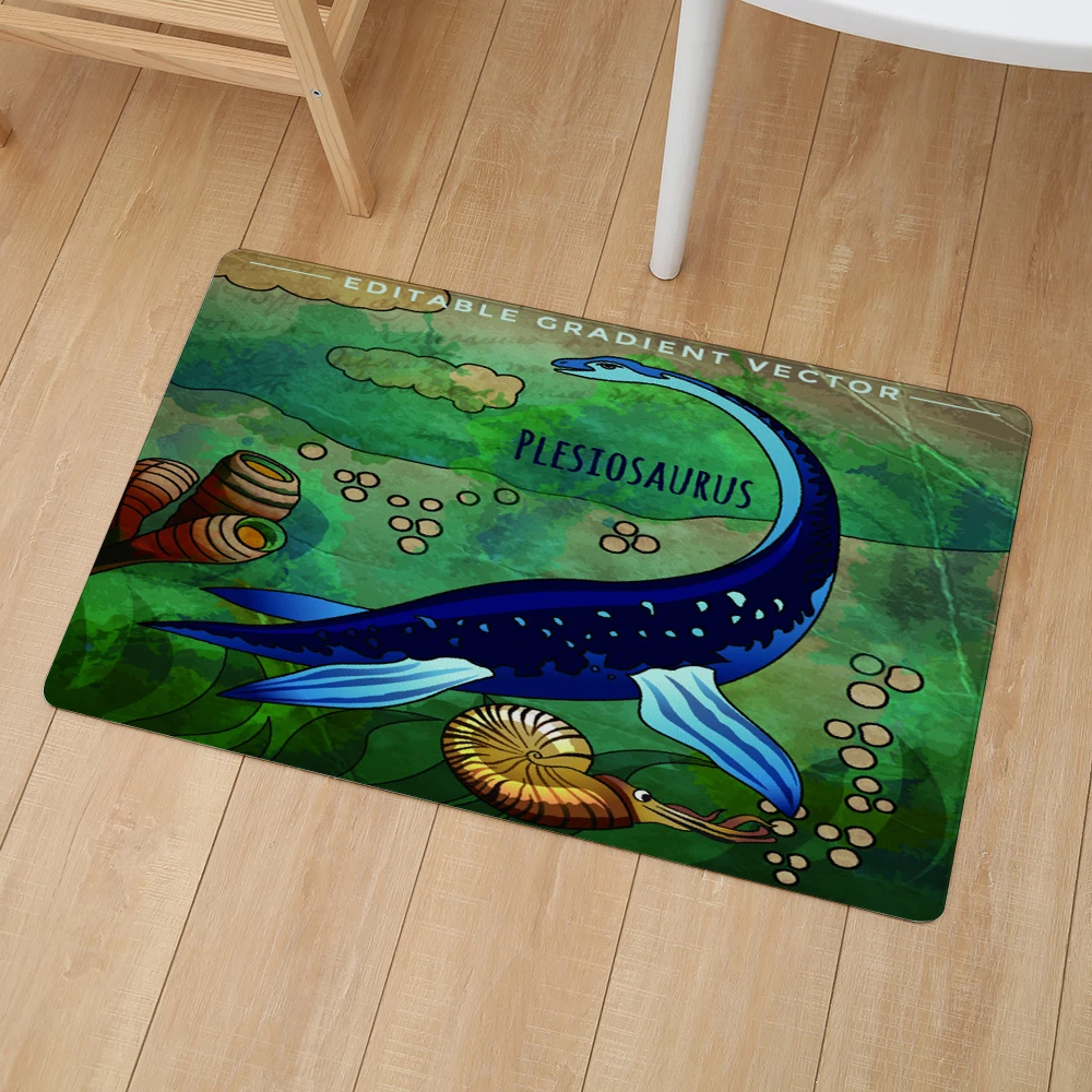 

Cartoon Jurassic Dinosaur Print Floor Door Mat 46*76cm Kitchen Waterproof Carpet Bedroom Living Room Entrance PVC Leather Mats