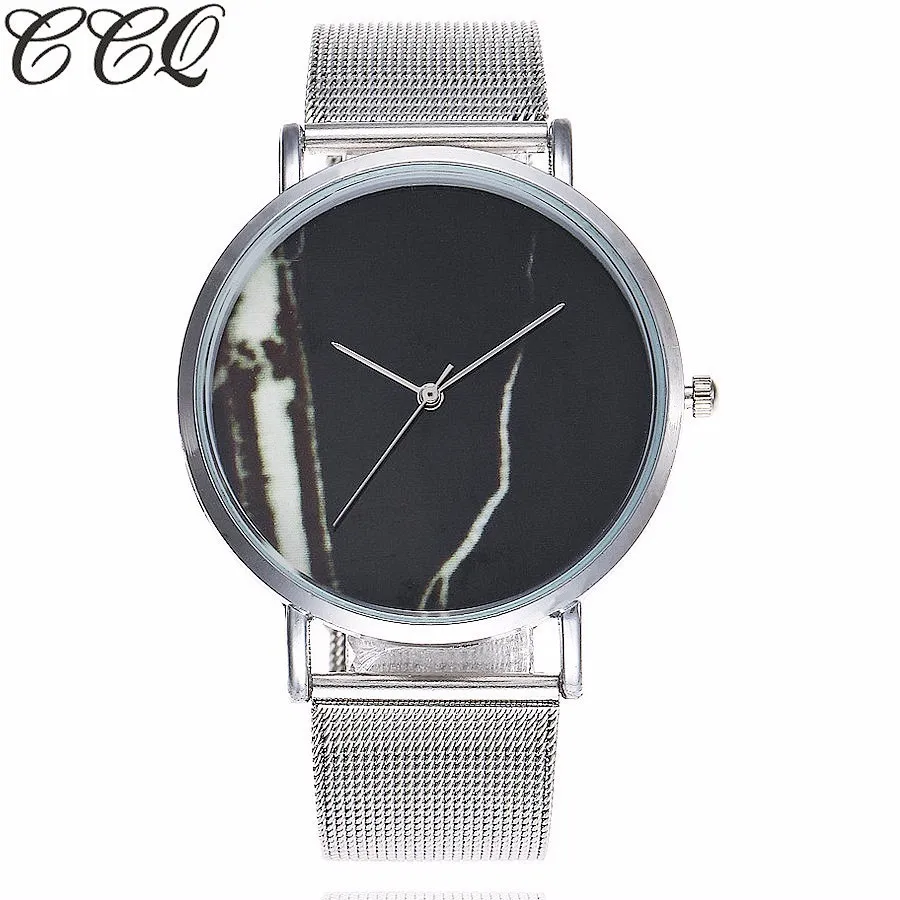 

CCQ Brand Stainless Steel Silver Mesh Creative Marble Dial Quartz Watch Casual Women Fashion Simple Watch Relogio Feminino Hot