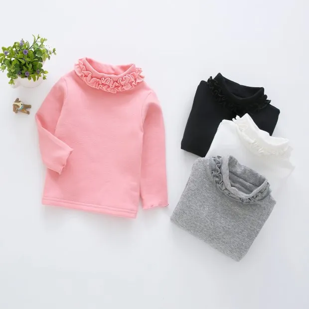 

2018 Rushed Real Solid Full Ins Four Color Girl Kids T-shirt Thickening Winter Plus Clothes Flower Turtleneck Baby For Girls