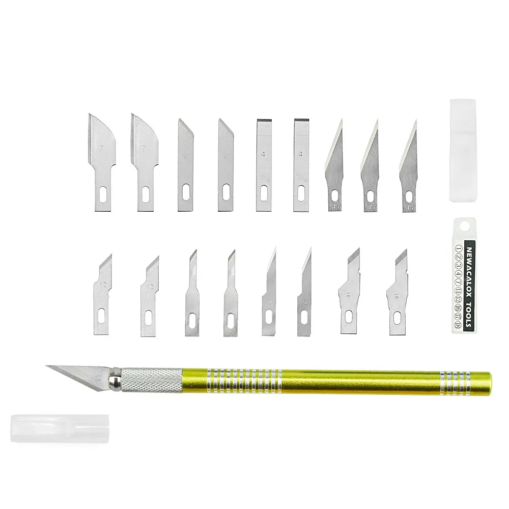 NEWACALOX 19 шт. прецизионный нож для хобби лезвия из нержавеющей стали для рукоделия DIY PCB ремонт кожаных пленок деревянная Рабочая ручка