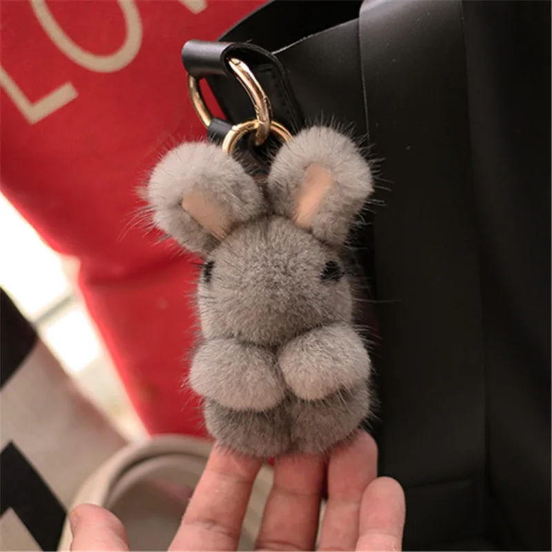 Милый мини из натуральной норки пушистый кролик Pom ключ "Помпон" цепь женская мягкая игрушка сумка Шарм автомобиль брелок с кольцом для ключей кролик кулон ювелирные изделия
