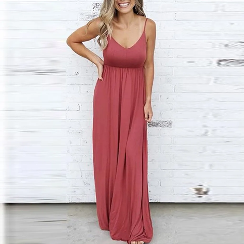 Original Women Sexy Sleeveless Solid Color Maxi Causal Holiday Beach Party Long Dress dresses woman party night Dropship 30