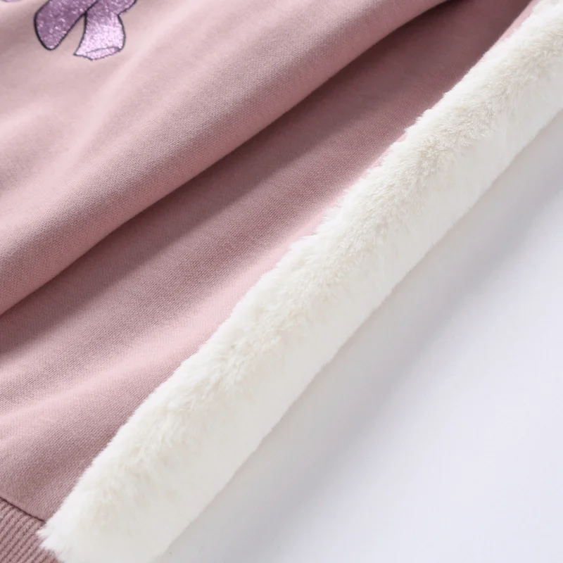 Goede Balabala Meisjes Fleece Gevoerde Sweatshirt met Motief Faux Fur op Mouw Dropped Schouder Pull over Sweatshirt Geribde Manchetten en Zoom
