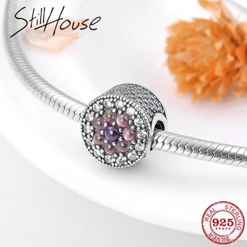

New fashion 925 Sterling Silver flower Colorful Red wine CZ Beads 2018 hot Fit European Pandora fashion Bracelet making