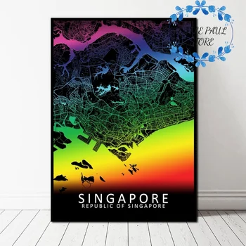 

Thailand Philippines Bangkok Manila Singapore Hanoi Rainbow City Map Art Canvas Poster Wall Picture for Living Room No Frame