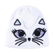 Модная женская зимняя теплая Милая Вышивка мультяшного кота вязаная шапка с рукавами плюс бархатная шерстяная шапка подходит для девочек Высококачественный бини шляпа