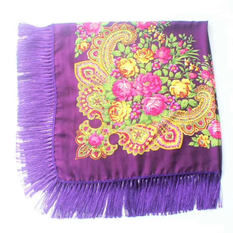 Luxury Brand Winter Russian Fringe Big Scarves Floral Printed Scarf Shawl Gift Cotton Lady Warm Square Wrap Sunshade Scarves - Цвет: 5