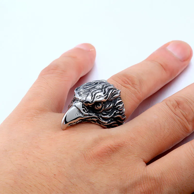 Drop Ship 316L Stainless Steel For Man High Quality Cool Punk Eagle Men's Animal Ring BR8-436