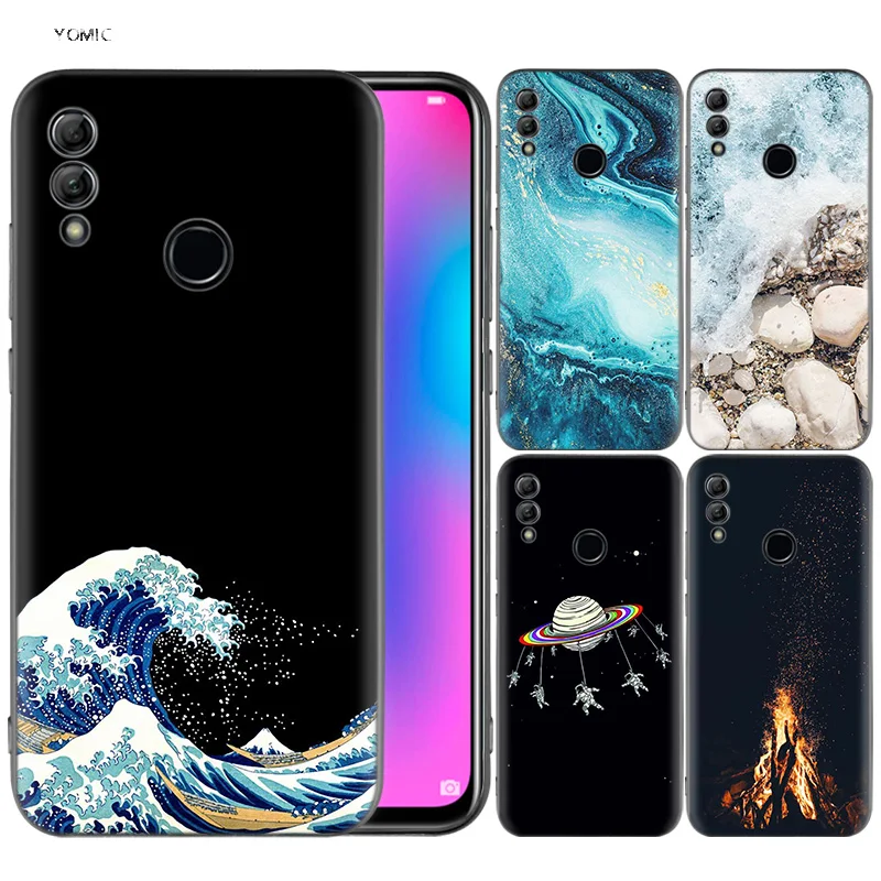

Silicone Cover Case for Huawei Honor 10 9 Lite 8X 8C 8A Y6 Y7 Y9 7A Pro Prime 7C 2018 2019 V20 Great Wave Space Fire