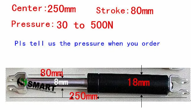 

free shipping 250mm central distance,80mm stroke,30 to 500N force customized,Auto Gas Spring, Lift Prop Gas Spring Damper