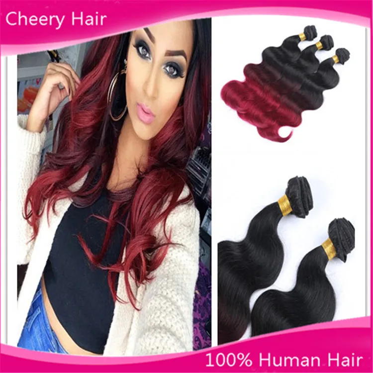3pcs Lot Cheap Ombre Peruvian Hair Weave Bundles Burgundy Dark Red