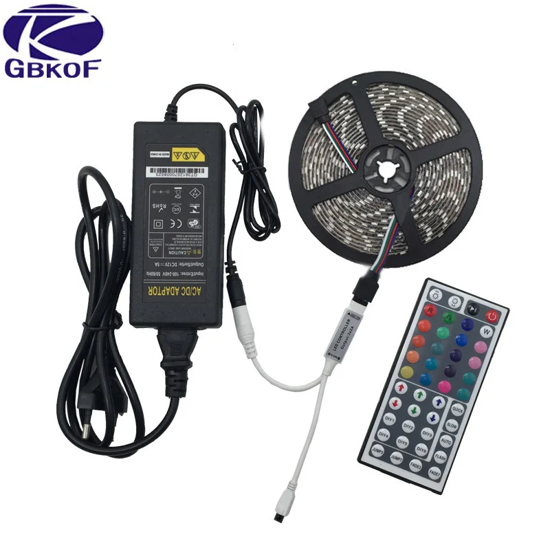 5 M 300 светодиодный Водонепроницаемый 5050 SMD RGB Светодиодные ленты 44Key ИК пульт 12 V 5A