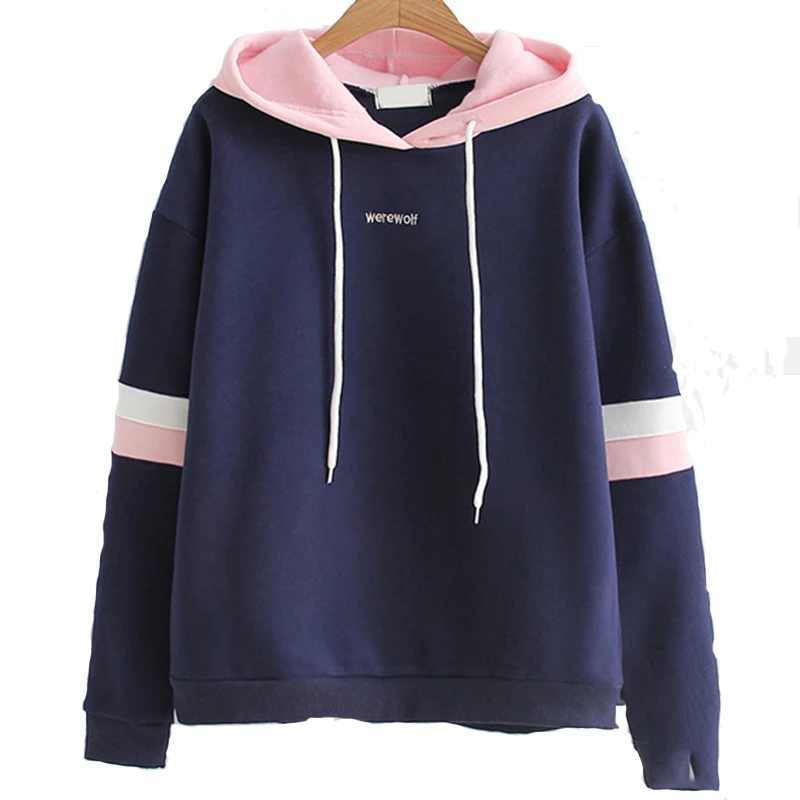 

2019 Fleece Letter Harajuku Print Pullover Thick Loose Women Hoodies Sweatshirt Female Casual Coat Autumn Pullovers