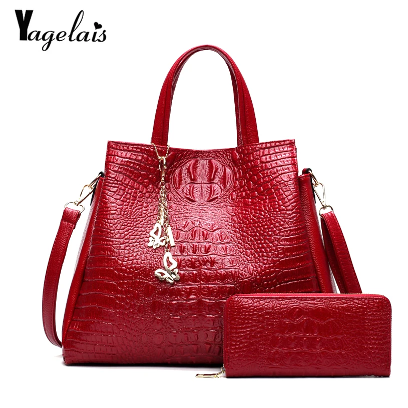 

2PCS Bag Set Women Messenger Bags England Style PU Leather Shoulder Bag Women's Clutch Composite Bags Set Black Purse 2019