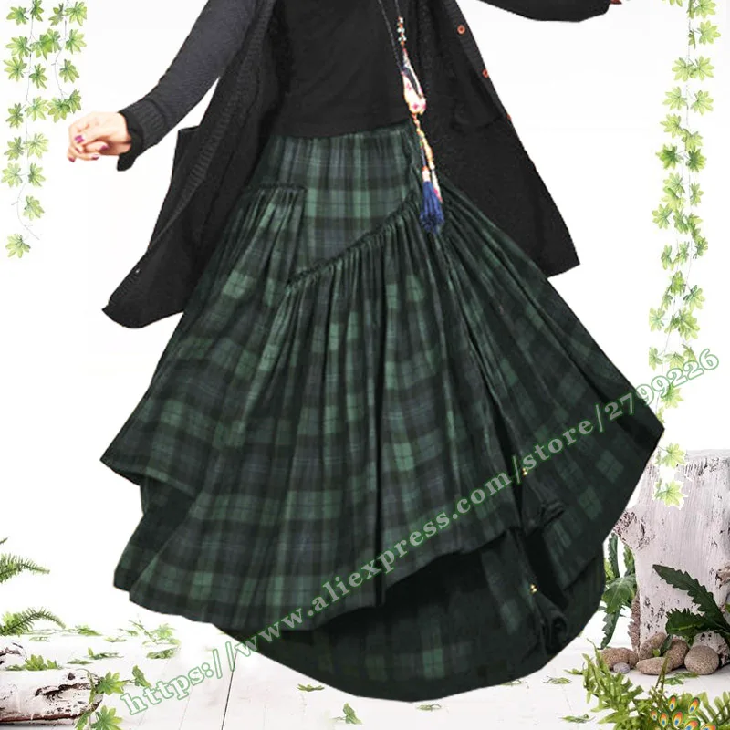 Осень женский Национальный стиль большого размера плюс клетчатая хлопковая длинная юбка Макси Дизайн Весна и Лето юбки для женщин