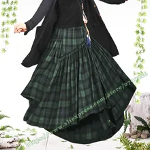Осень женский Национальный стиль большого размера плюс клетчатая хлопковая длинная юбка Макси Дизайн Весна и Лето юбки для женщин