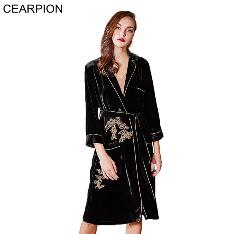 CEARPION бархатная одежда для сна Для женщин зимние утепленные банный халат с длинными рукавами элегантное кимоно Банный халат пикантные